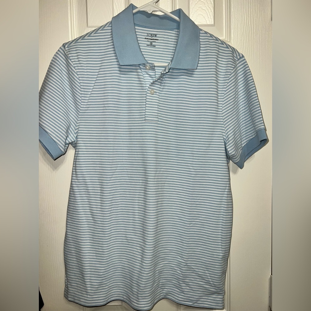 J. Crew Blue and White Striped Polo Shirt